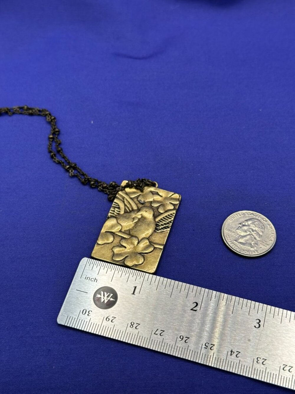VTG Brass Reversible Queen of Hearts/Lovebirds Pendant Necklace - Picture 6 of 12